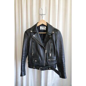 Acne Studios Black Leather Moto Jacket with Chunky Hardware